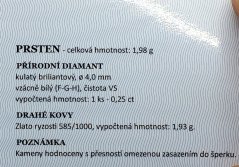 Zlatý prsten s Diamantem 0,25 Ct