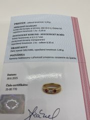 Zlatý prsten s Diamantem a Rubíny