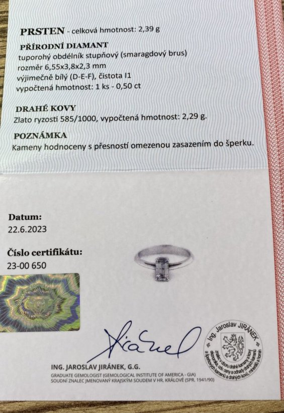 Zlatý prsten 2,39 g 14 Kt s Diamantem 0,50 ct