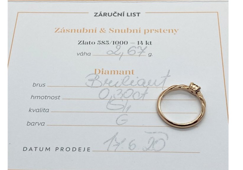 Zlatý prsten s Diamantem 0,30 Ct
